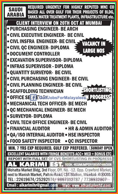 Large job vacancies for MNC Company KSA