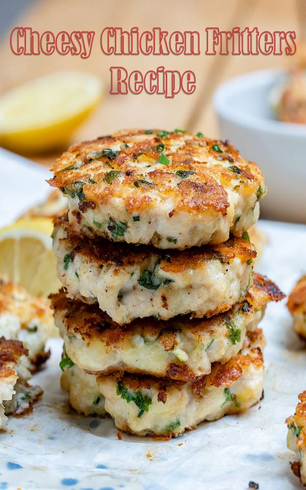 This easy chicken fritters recipe takes just 30 minutes to make. It's a healthy and delicious Keto recipe, and it's also perfect for meal planning. Ingredients 1.5 lb (700g) skinless boneless chicken breast 2 medium eggs 1/3 cup almond flour 1 cup shredded mozzarella cheese 2 Tbsp fresh basil - finely chopped 2 Tbsp chives - chopped 2 Tbsp parsley - chopped 1/2 tsp garlic powder a pinch of sea salt and fresh ground black pepper - or to taste 1 Tbps olive oil - or more to fry Instructions Place the chicken breast on a chopping board and using a sharp knife, chop it into tiny pieces, then place them in a large mixing bowl.  Into the large bowl, stir in almond flour, eggs, mozzarella, basil, chives, parsley, garlic powder, salt, and pepper. Mix well to combine. Heat oil in a large non-stick pan, over medium-low heat. With an ice cream scoop or a large spoon, scoop into the chicken mixture and transfer it to the pan, then slightly flatten to create a fritter. Don't overcrowd the pan, cook the fritters in batches, about 4 per batch. Fry until golden brown on both sides, about 6-8 minutes. Keep in mind that you need to cook them at medium-low temp, otherwise they will burn on the outside but won't get well cooked on the inside.