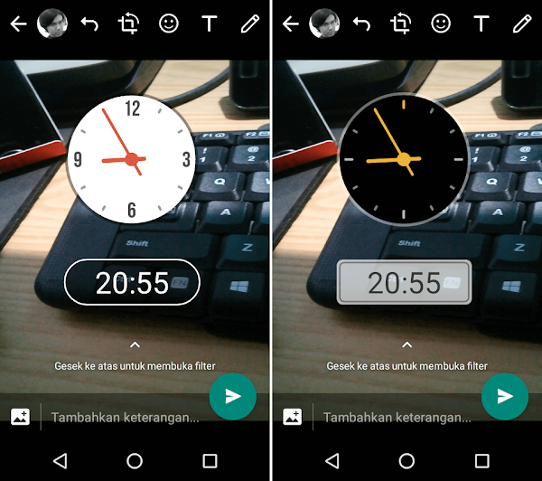 Pasang jam analog dan digital di foto WA