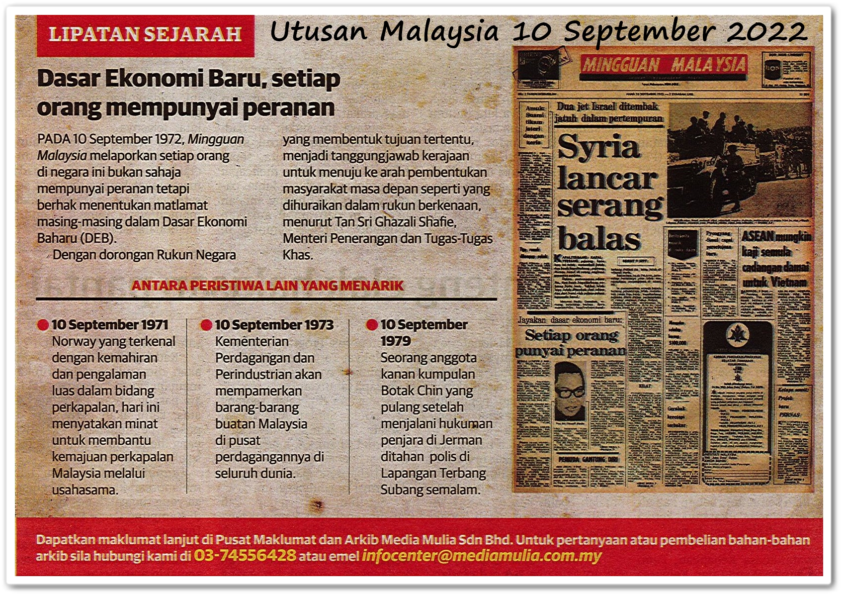 Lipatan sejarah 10 September - Keratan akhbar Utusan Malaysia 10 September 2022