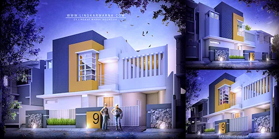 Gambar aksonometri rumah modern minimalis 2 lantai