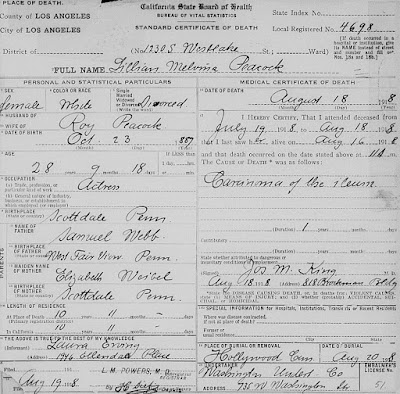 Lillian Peacock Death Certificate