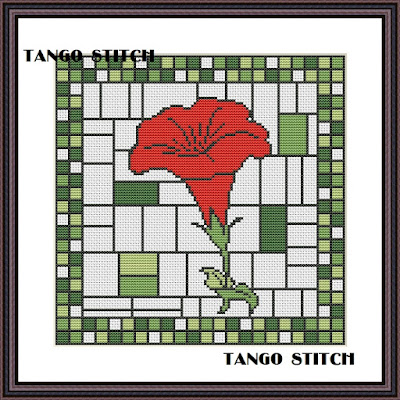 Scandinavian abstract cross stitch flower design - Tango Stitch