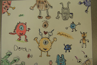 Child drawing of silly monsters