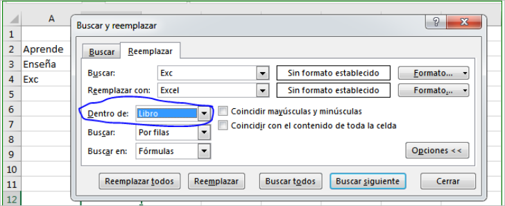 como buscar y reemplazar datos en excel