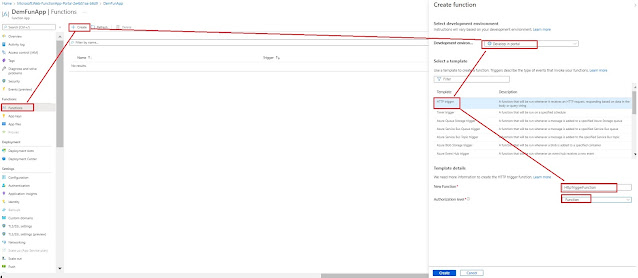 Create Azure function using azure portal