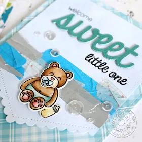 Sunny Studio Stamps: Baby Bear Boy Card by Lexa Levana (using Fishtail Banners II & Sweet Word die)