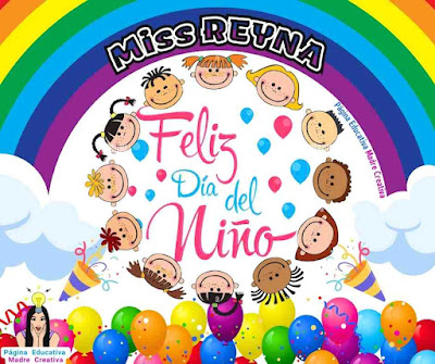 Miss Reyna en letrero Feliz Día del Niño para imprimir