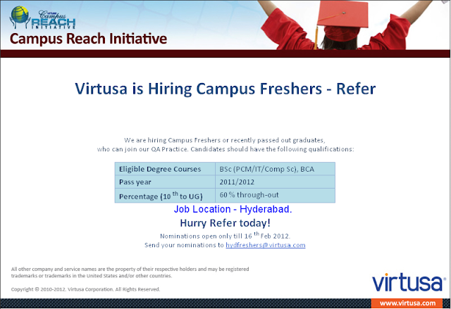 Virtusa recruiting freshers through employee referral @ Hyderabad