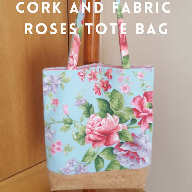 Cork and fabric roses tote bag