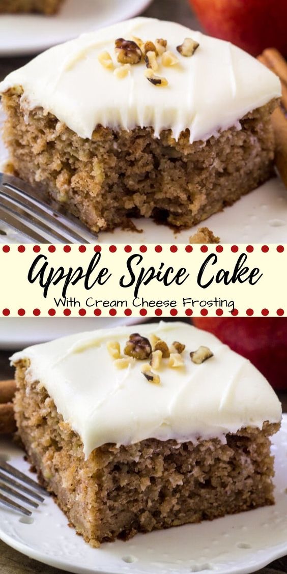 This apple spice cake with cream cheese frosting is packed with flavor, filled with cinnamon, and has a delicious caramel undertone thanks to brown sugar.