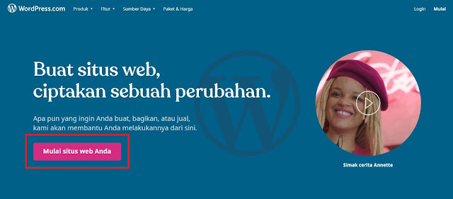 Bila halaman web sudah terbuka, Sobat klik Mulai Situs Web Anda untuk melanjutkan.