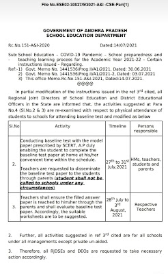 Conducting baseline test 2021 to students Modified Orders