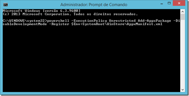 No Prompt de Comando, digite o comando exibido na imagem