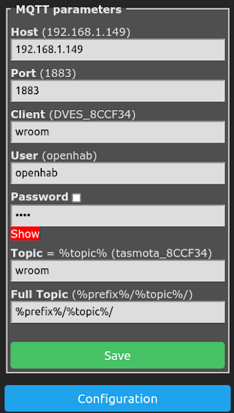 MQTT Tasmota настройки