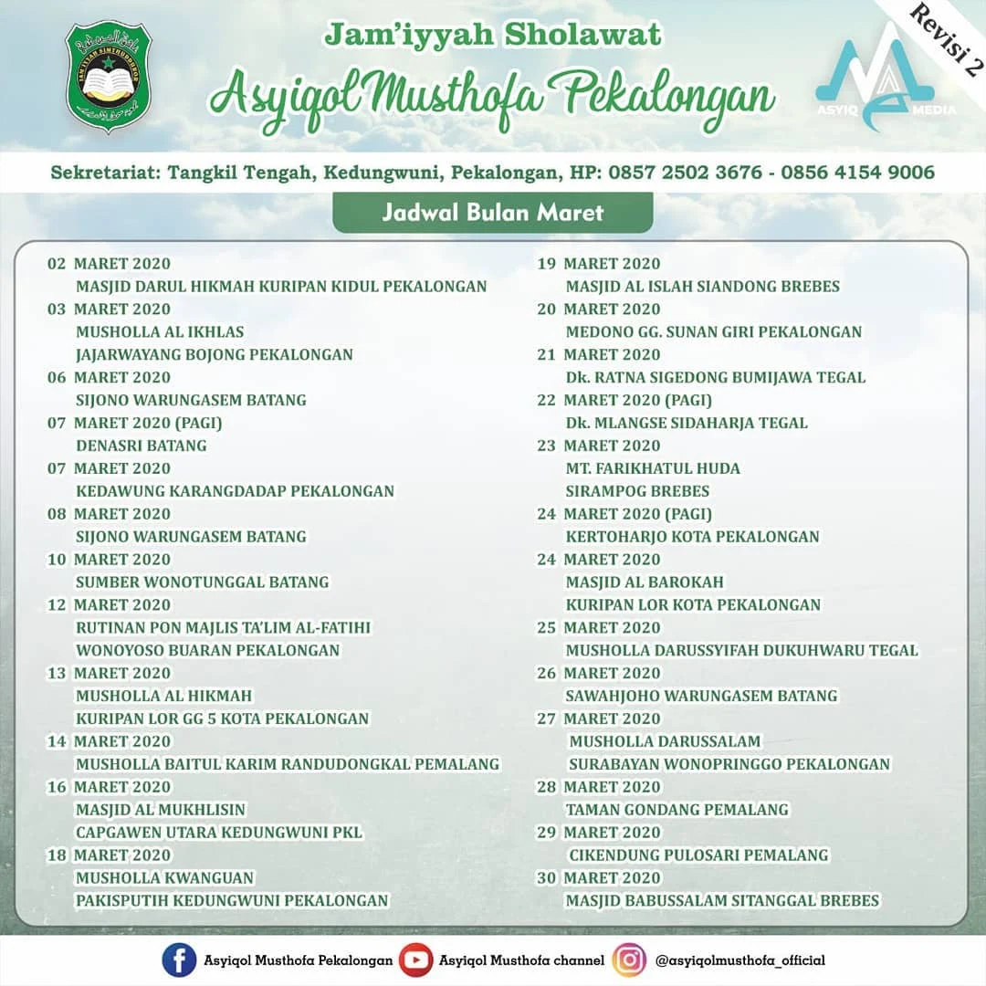 jadwal asyiqol musthofa maret 2020