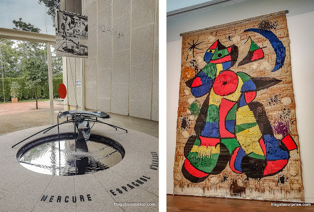 Fonte de Alexander Calder e tapeçaria de Miró na Fundação Joan Miró, Barcelona