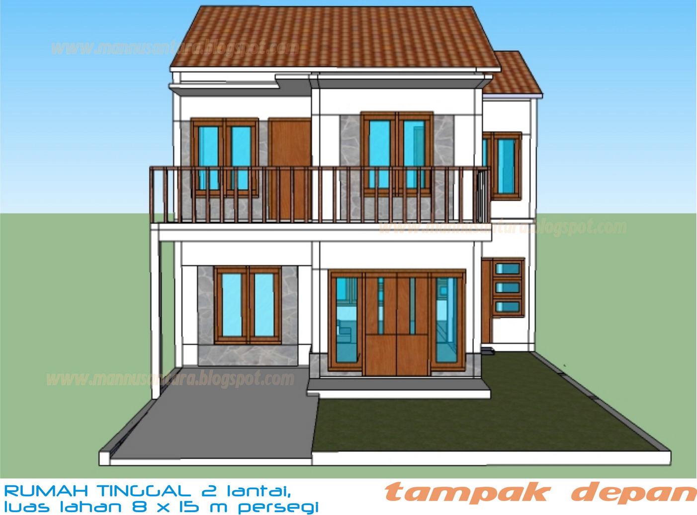    : Desain Rumah Tinggal Dua Lantai di Atas Lahan 8 x 15 meter persegi