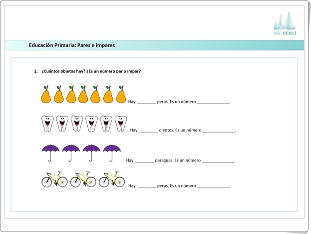 "Pares e impares" (Fichas de Matemáticas de Primaria)