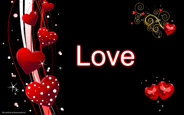 Rode liefdes hartjes en de tekst love