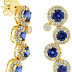 Round Cut Simulated Blue Sapphire With Natural Diamond Journey Dangle Earrings In 14K Solid Gold