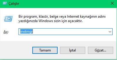 Windows Çalıştırma ekranında IIS Başlatma