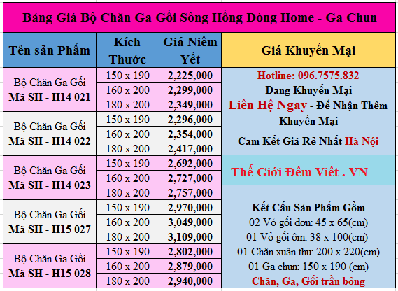 bảng giá chăn ga gối cưới