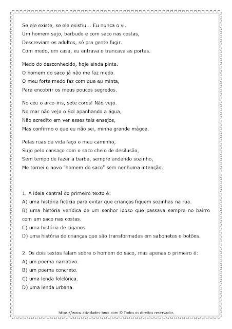 INTERPRETAÇÃO DE TEXTO – O VELHO DO SACO 4º E 5º ANO