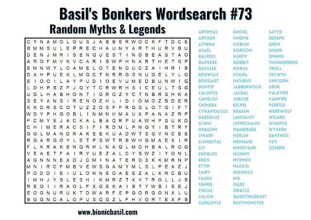 Brain Training with Professor Basil #73 Myths & Legends Wordsearch - 74 @BionicBasil® Downloadable Puzzle Fur Purrsonal Use Only
