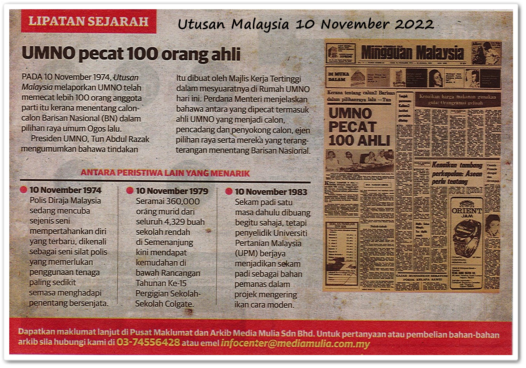 Lipatan sejarah 10 November - Keratan akhbar Utusan Malaysia 10 November 2022