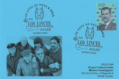 tarjeta, matasellos, filatelia, Avilés, Los Linces, rock