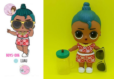 Luau male doll with green hair and in Hawaiian style clothes