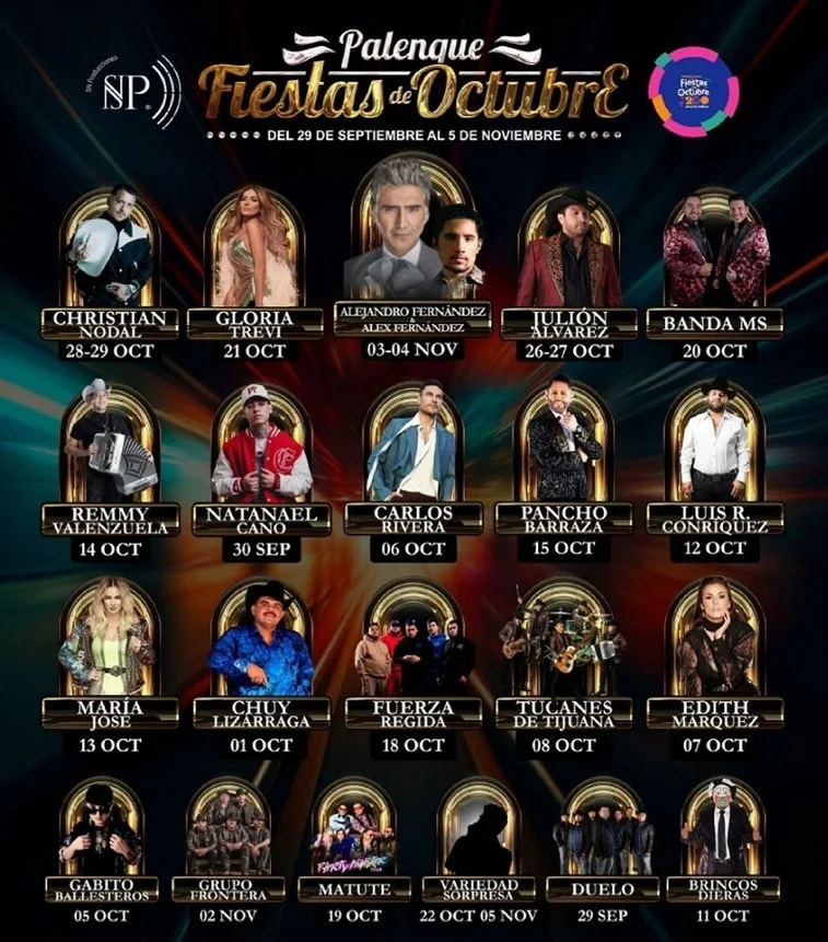 Cartelera de artistas Palenque Fiestas de Octubre 2023