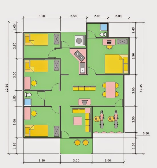  Denah  Rumah  6x12 3 Kamar  Tidur  1  Mushola 