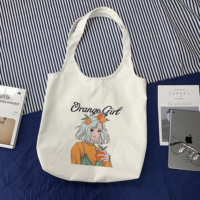 Túi Tote Vải Canvas Ulzzang Unisex Quai Tròn Đeo Vai In Orange Girl TT06