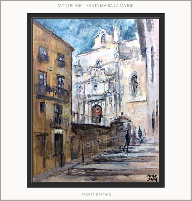 MONTBLANC-PINTURA-ESGLESIA-SANTA MARIA-MAJOR-PAISATGES-TARRAGONA-CATALUNYA-QUADRES-ARTISTA-PINTOR-ERNEST DESCALS-