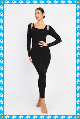 Cozy Ribbed Shoulder Cut-Out Shaping Dress