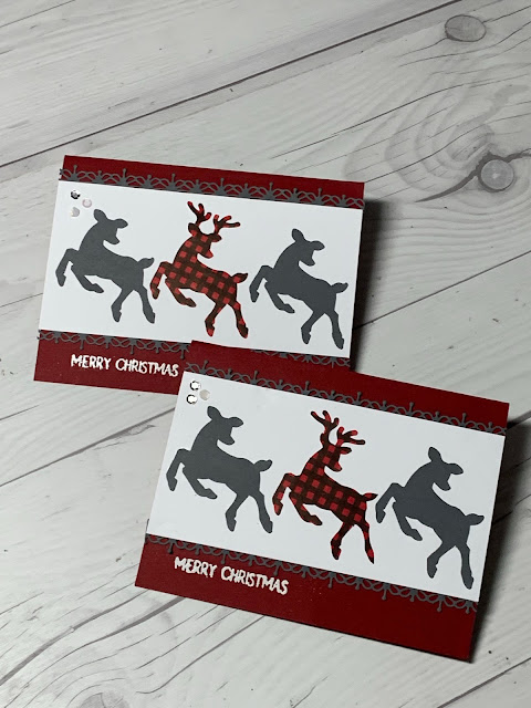 Handmade deer-themed Christmas Cards using Stampin' Up! Peaceful Deer bundle and Peaceful Prints Specialty Designer Series Paper