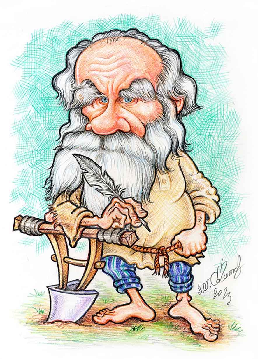 Lev Tolstoy .. Caricature by Zakir Sagitov - Russia