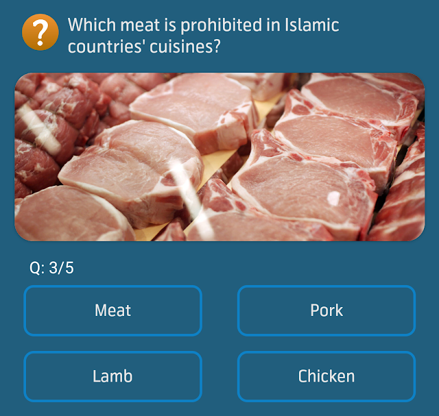 Which meat is prohibited in Islamic countries' cuisines?