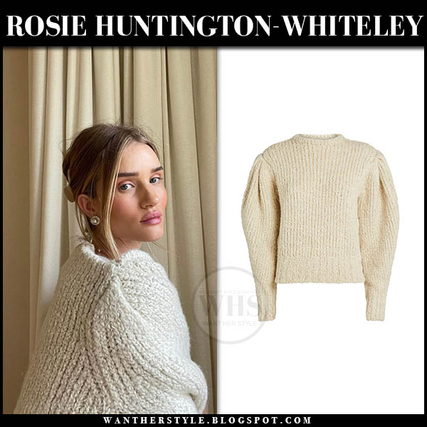 Rosie Huntington-Whiteley in cream chunky knit sweater