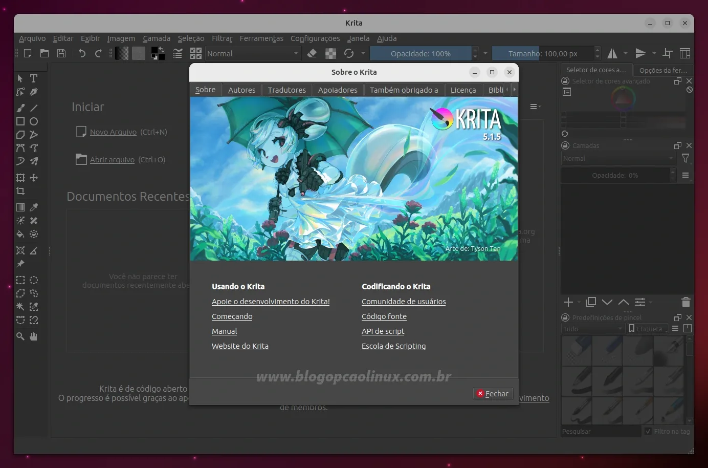 Krita executando no Ubuntu 23.04 (Lunar Lobster)