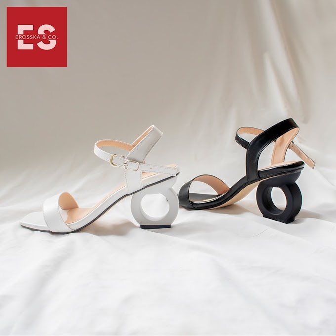 Giày sandal cao gót Erosska thời trang hở mũi phối dây thiết kế sang trọng cao 7cm màu đen _ EB009