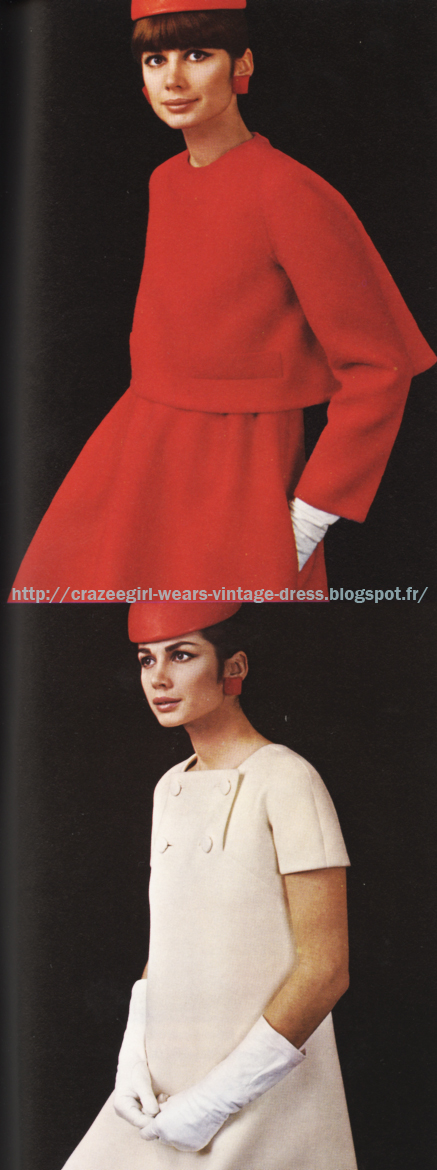 Red high rise skirt and back-butonned jacket - Jean Patou  A-line dress - Jean Patou  1967 60s 1960