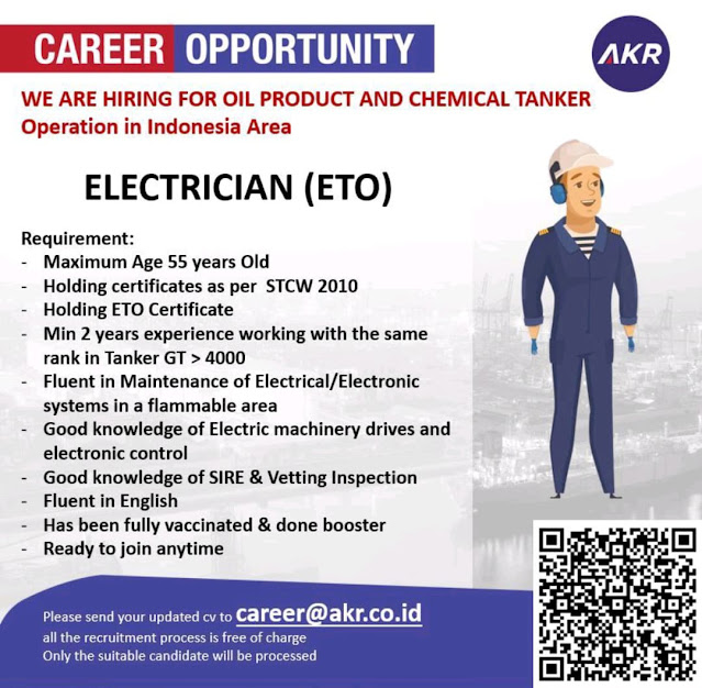 Ship Job Crew Electrician (ETO) Tanker AKR November 2023