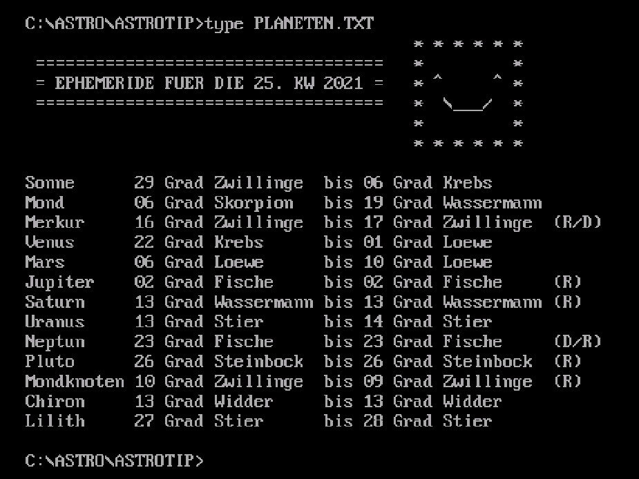 Planetenstände für diese Kalenderwoche