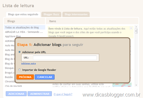 Adicionar endereço do blog