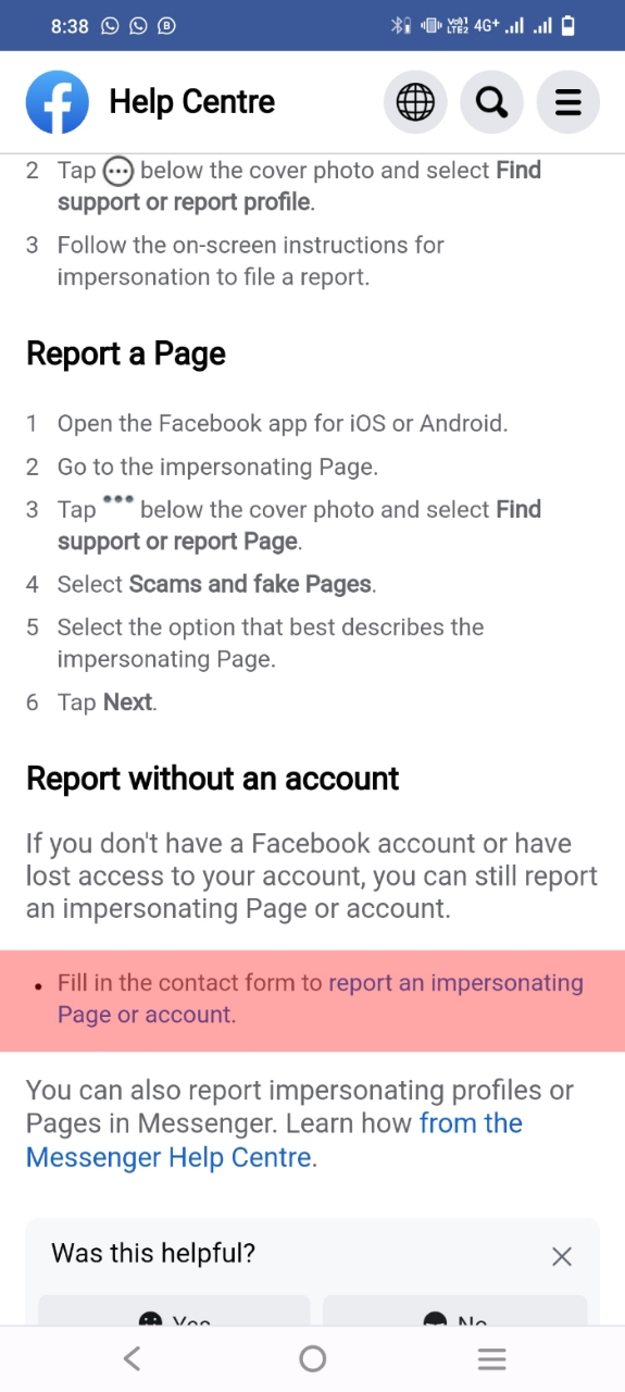 facebook report impersonation