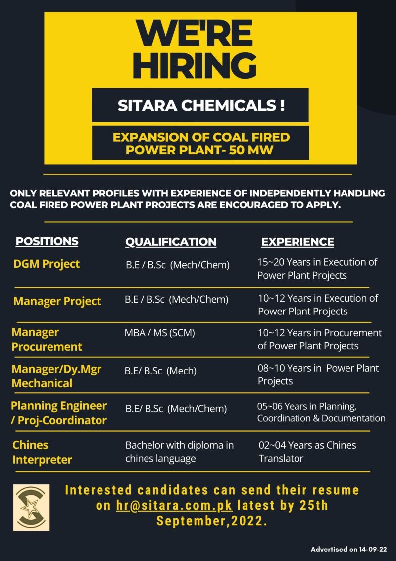 Sitara Chemical Industries Limited Jobs for September 2022