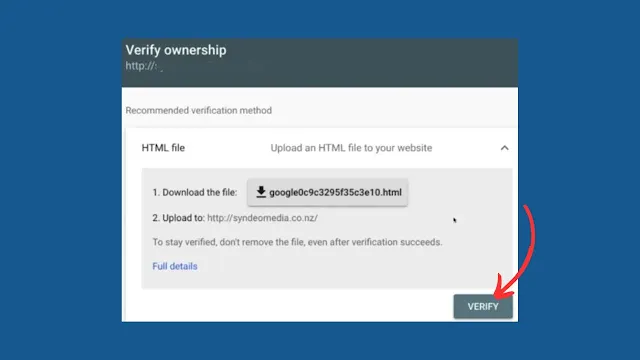 The verify button in GSC